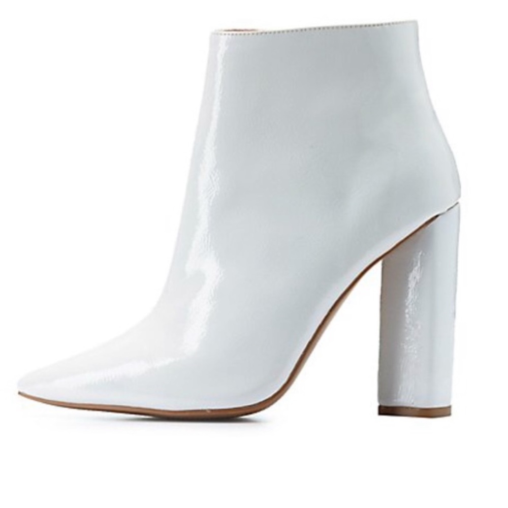 White retro pointed toe ankle booties